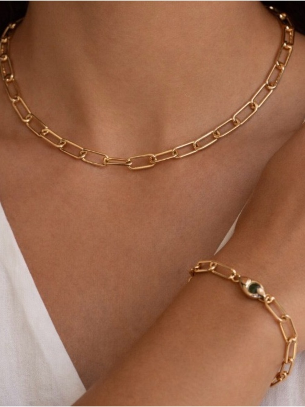 14k Gold Plated Link Necklace and Bracelet Set